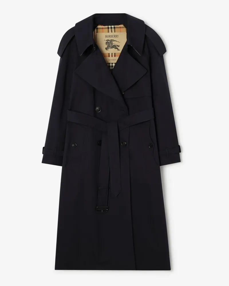 Burberry Langer Trenchcoat „Fitzrovia“ aus Gabardine , Size Kohleblau