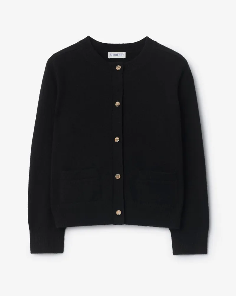 Burberry Woll-Kaschmir-Cardigan mit Check-Patch , Size Schwarz