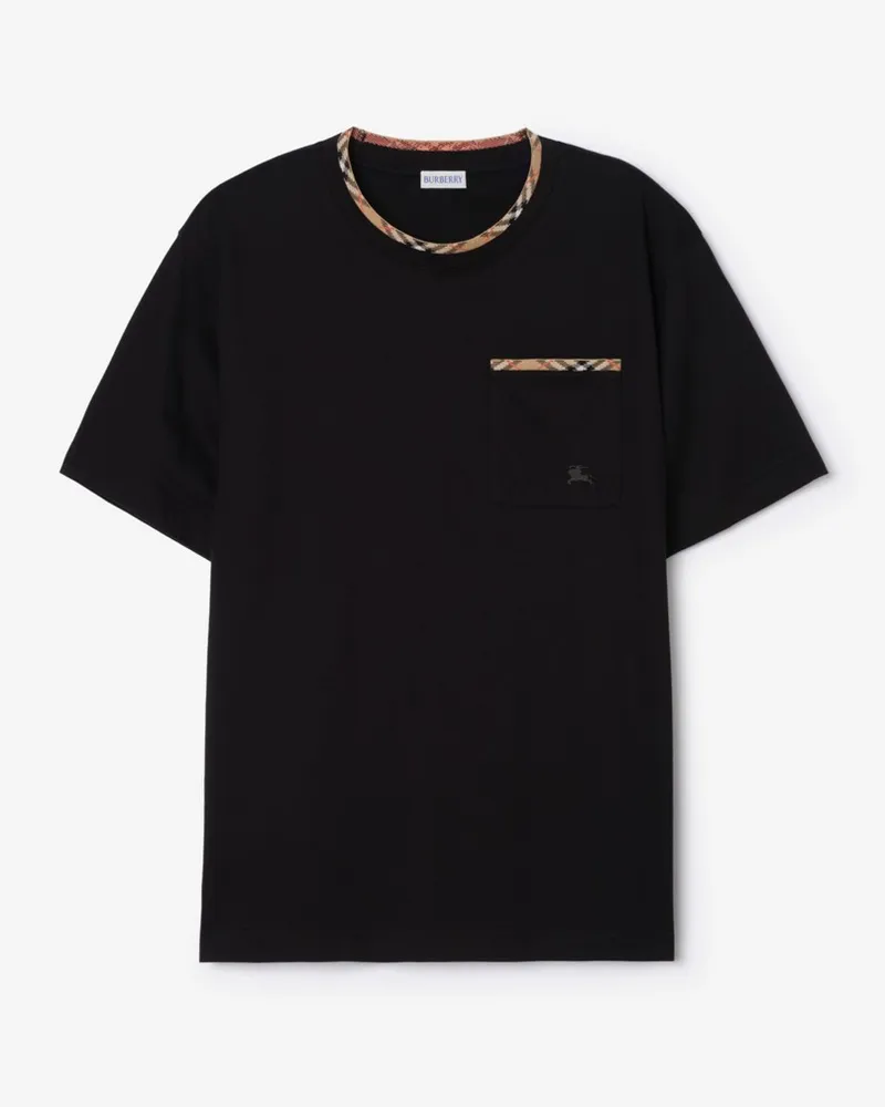 Burberry Baumwoll-T-Shirt mit Karobesatz , Size Black