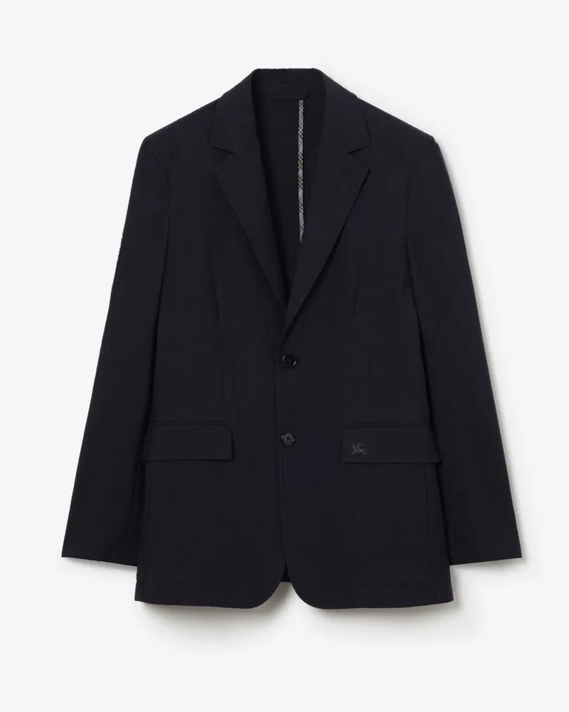 Burberry Baumwoll-Leinen-Jackett mit Seersucker-Streifen , Size Marineblau