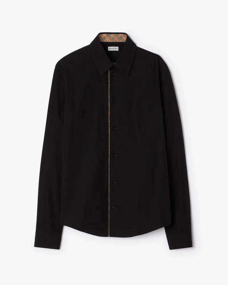 Burberry Klassisches Baumwollpopelin-Hemd mit Paspelierung in Check Black