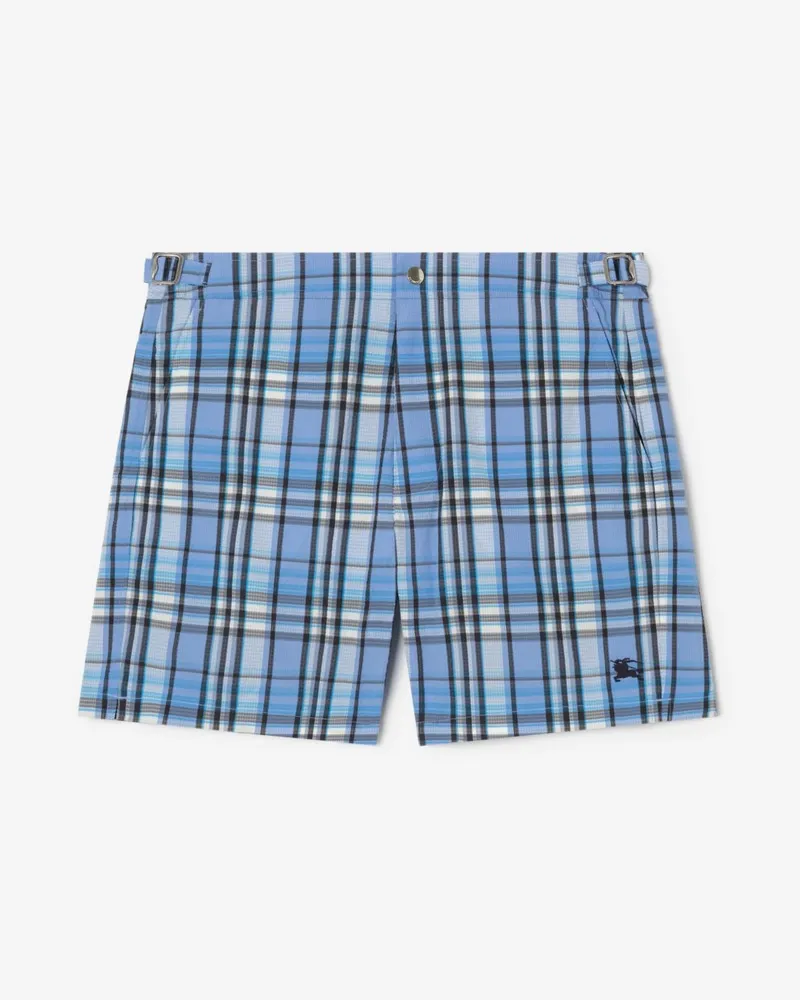 Burberry Seersucker-Schwimmshorts in Check , Size Cornflower-blau