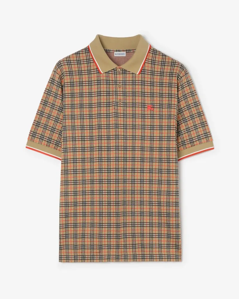 Burberry Baumwollmisch-Poloshirt in Check Sand