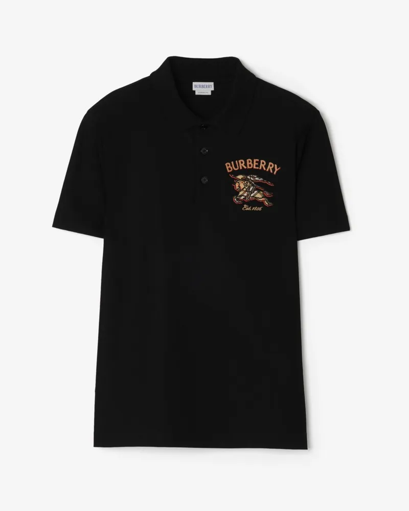 Burberry Baumwoll-Poloshirt mit Knight in Check , Size Black