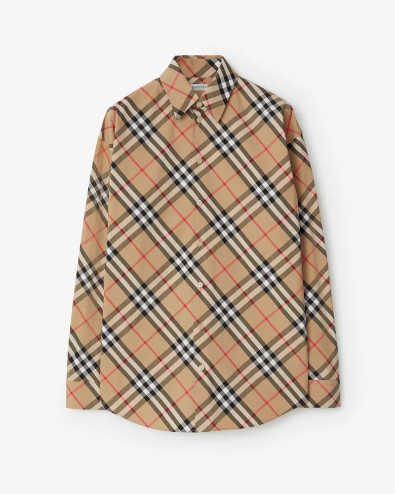 Burberry Legeres Baumwollhemd in Check , Size Sand-beige