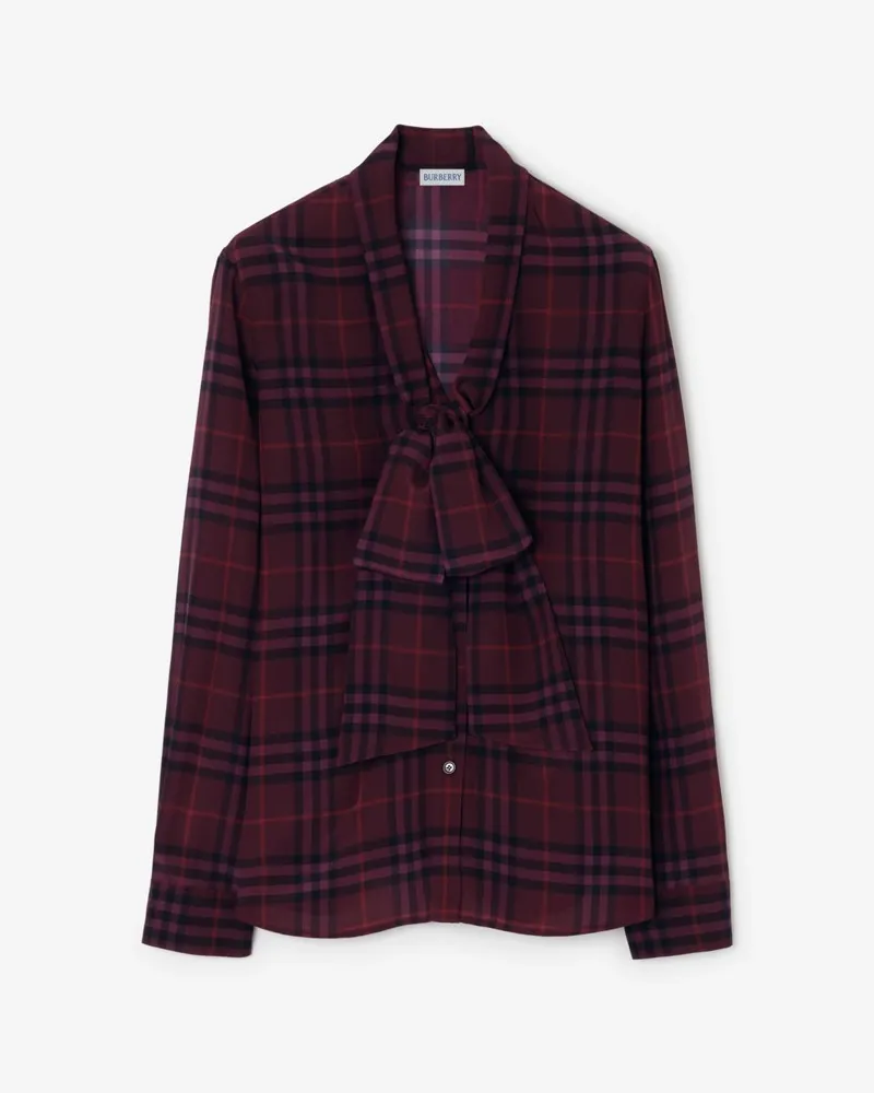 Burberry Seidenbluse in Check mit Schaldetail , Size Acer