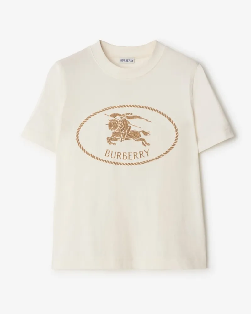 Burberry Baumwoll-T-Shirt mit Knight Stamp , Size Chalk-weiß