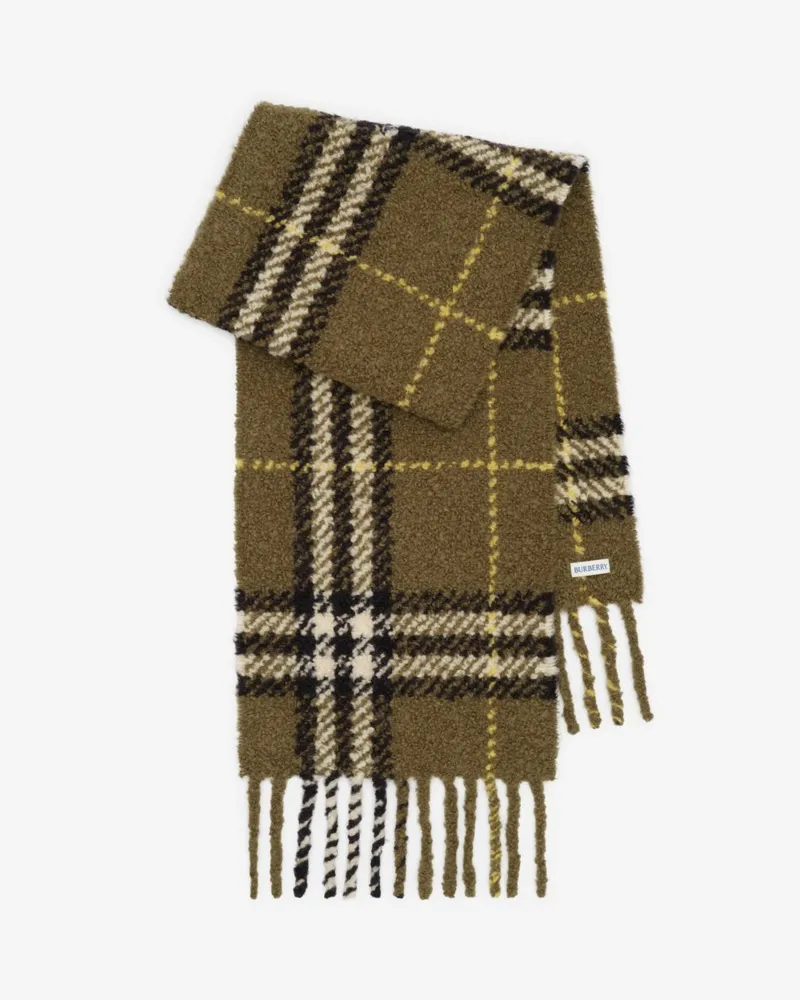 Burberry Bouclé-Schal aus Alpakawollmischung in Check Pea-grün
