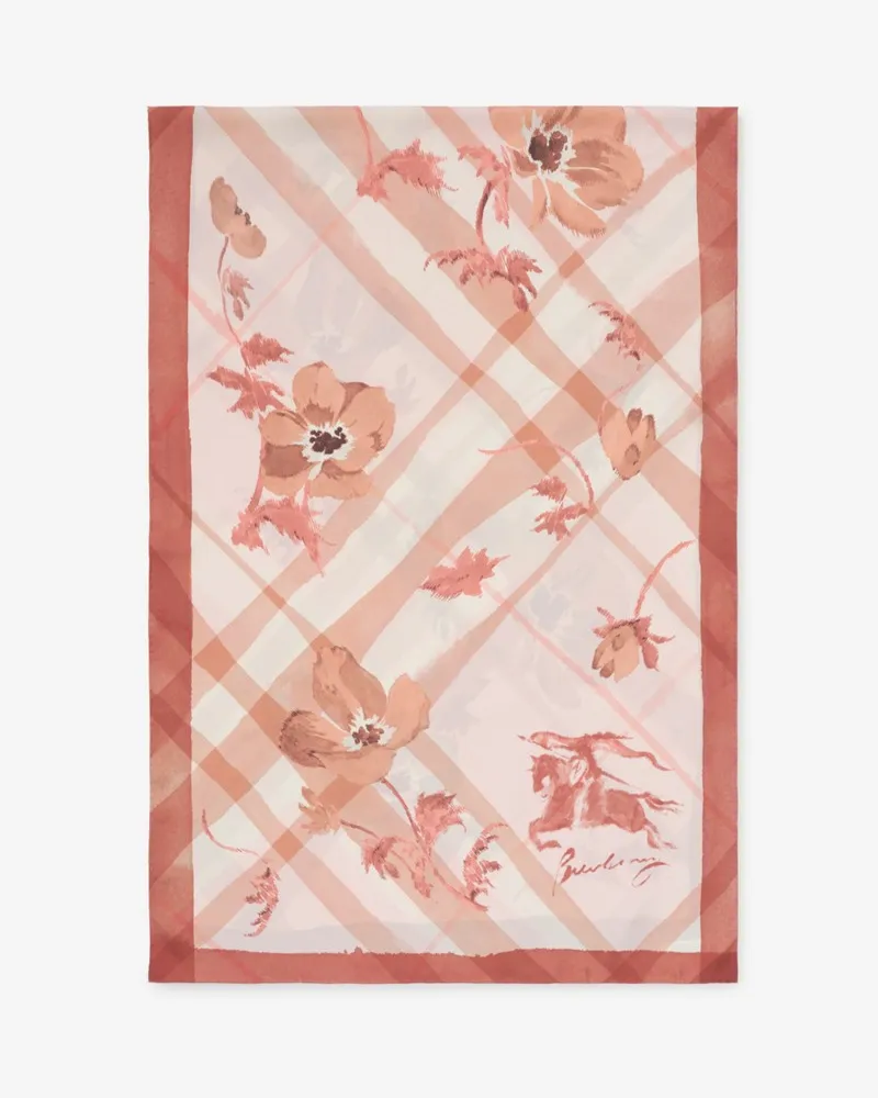 Burberry Wide Watercolour Check Silk Scarf Quartz