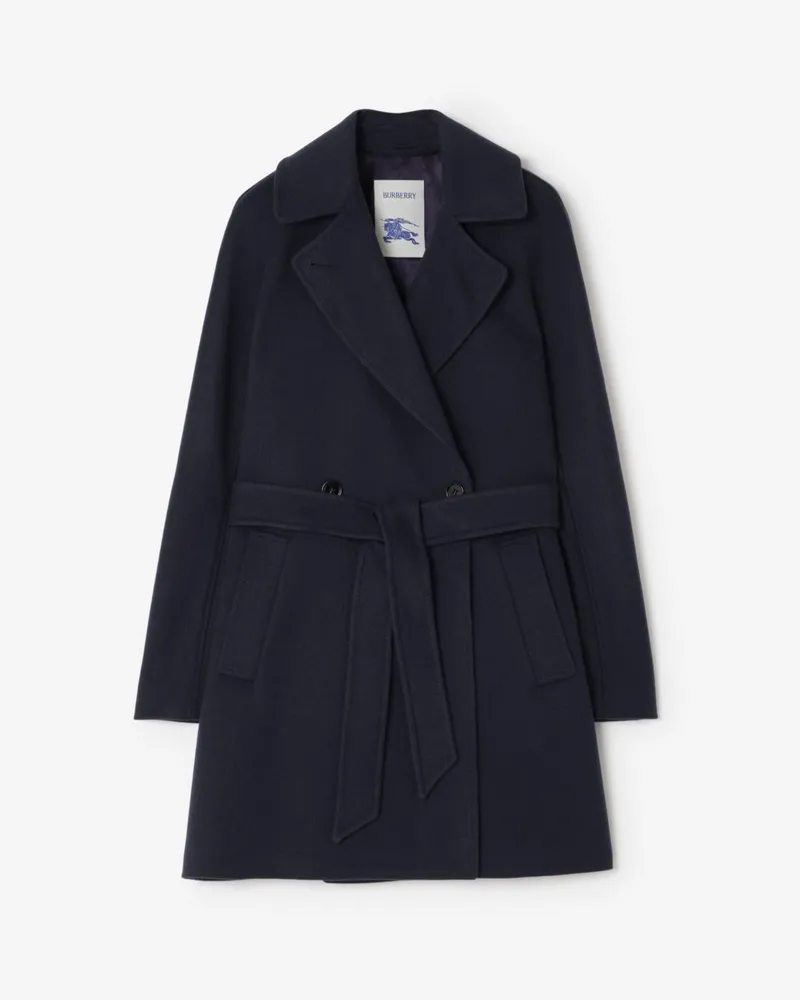 Burberry Kurzer Kaschmirmantel mit Taillengürtel , Size Marineblau