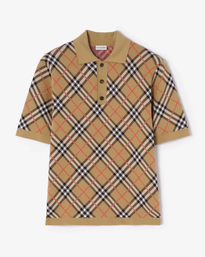 Burberry Baumwollmisch-Poloshirt in Check , Size Sand