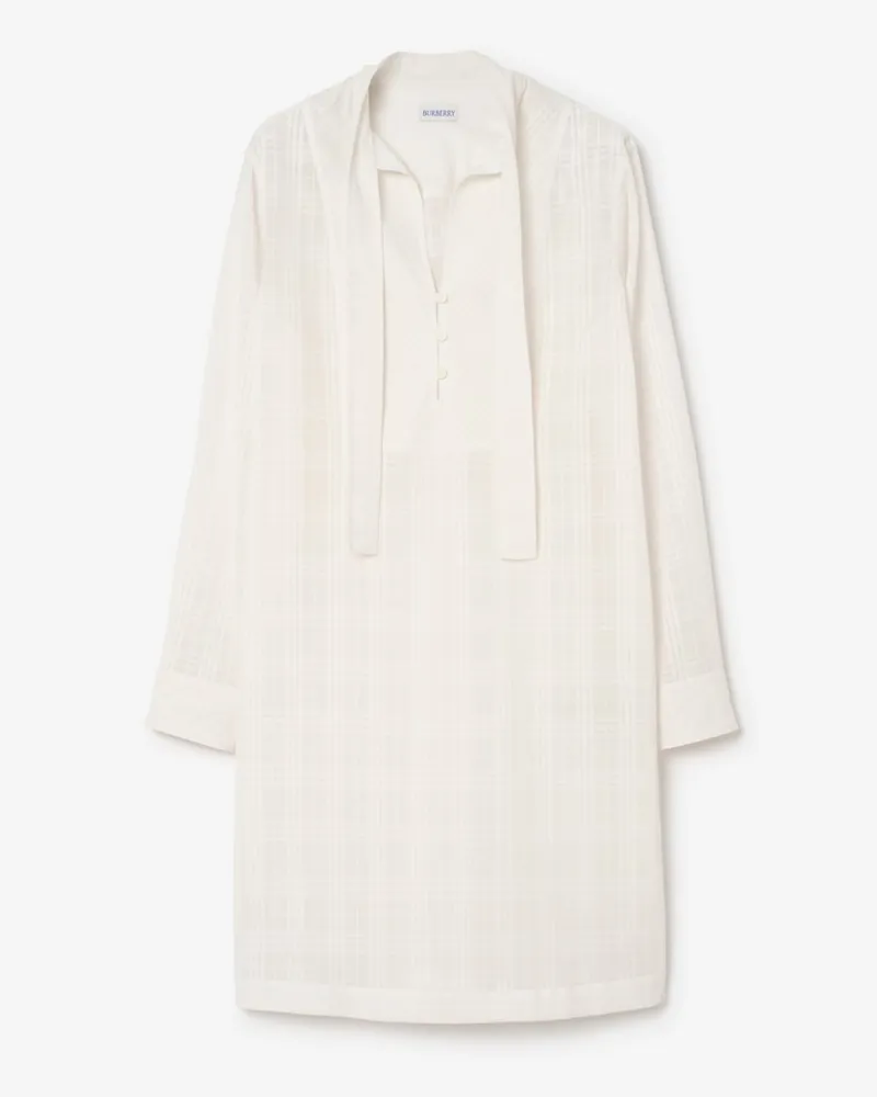 Burberry Baumwollvoile-Kleid in Check , Size Chalk-weiß