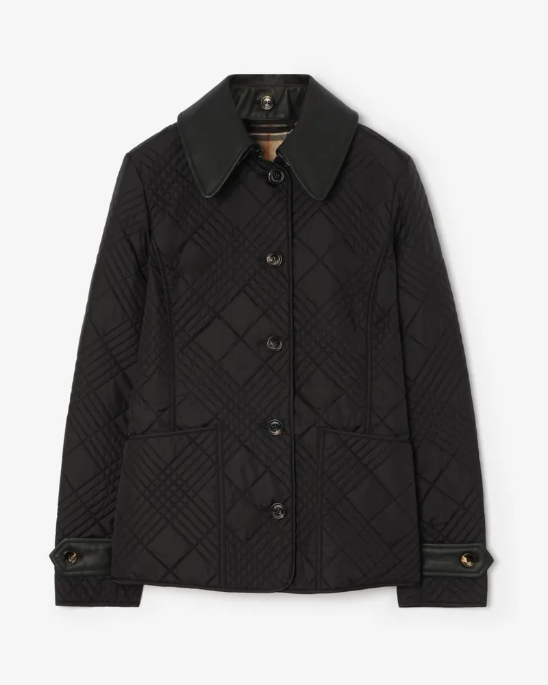 Burberry Nylonjacke mit kleinem Karo-Nahtmuster Schwarz