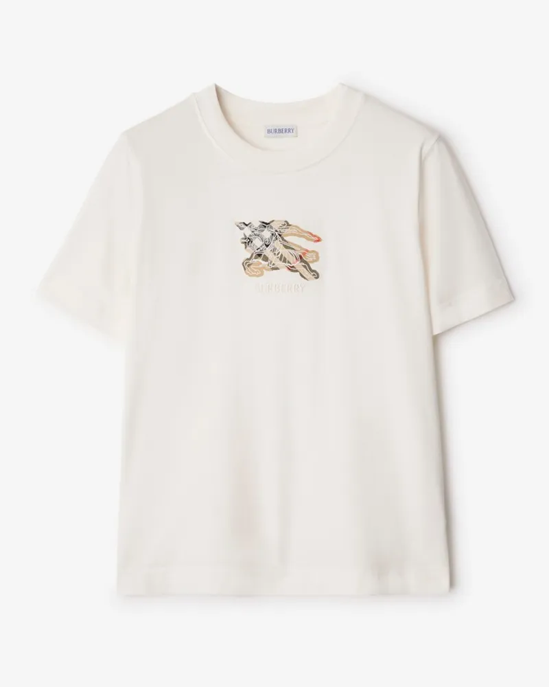 Burberry Baumwoll-T-Shirt mit EKD-Motiv und Check Chalk-weiß