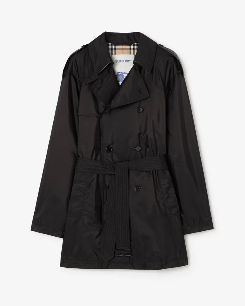 Burberry Mittellanger Nylon-Trenchcoat „Leadenham“ , Size Schwarz