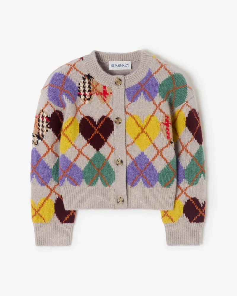 Burberry Wollcardigan mit Herzen im Argyle-Design , Size Light