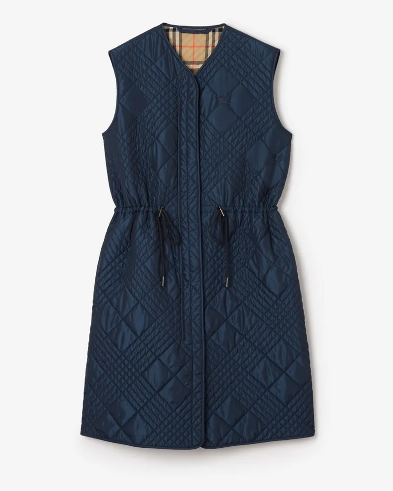 Burberry Nýlonmisch-Weste mit kleinem Karo-Nahtmuster , Size Silhouette-blau