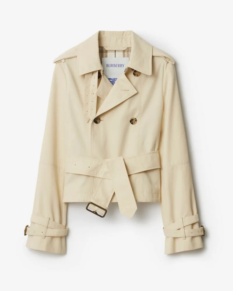 Burberry Cropped-Baumwollmisch-Trenchjacke White