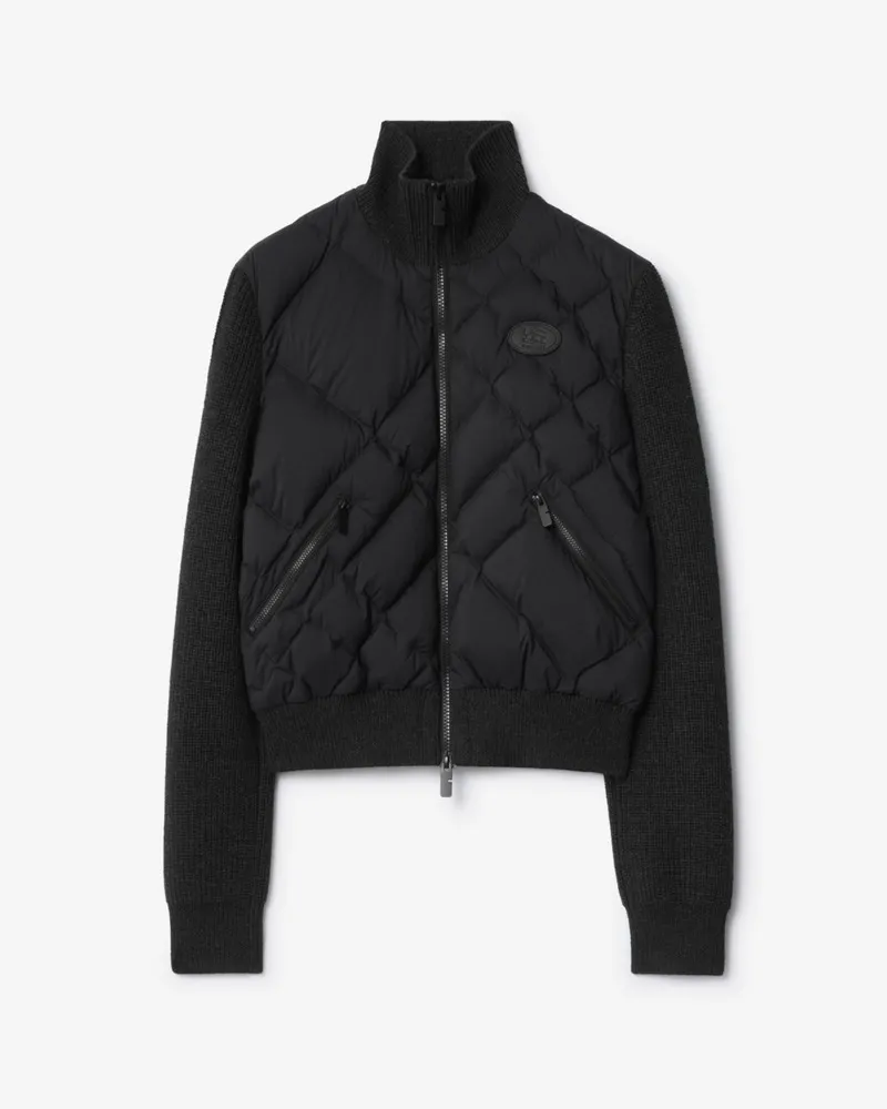 Burberry Nylon-Woll-Jacke mit Karo-Naht Schwarz