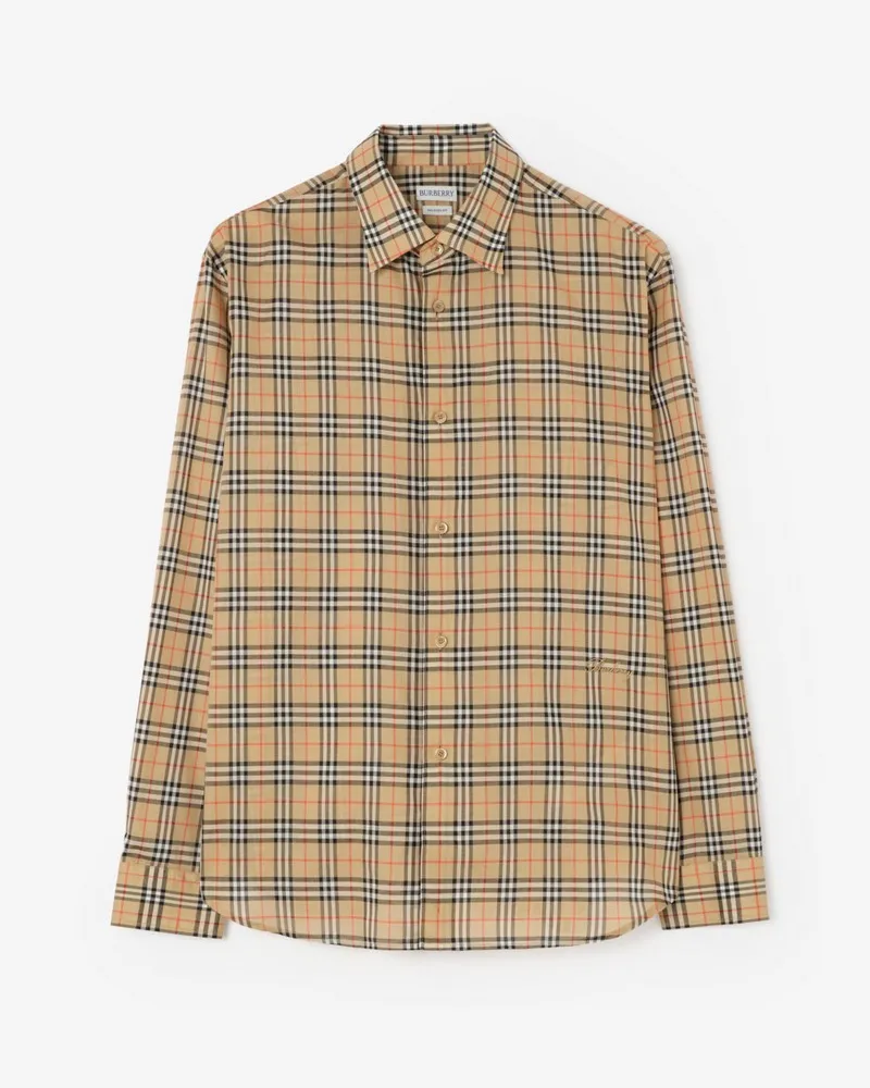 Burberry Legeres Baumwollhemd in Check Sand