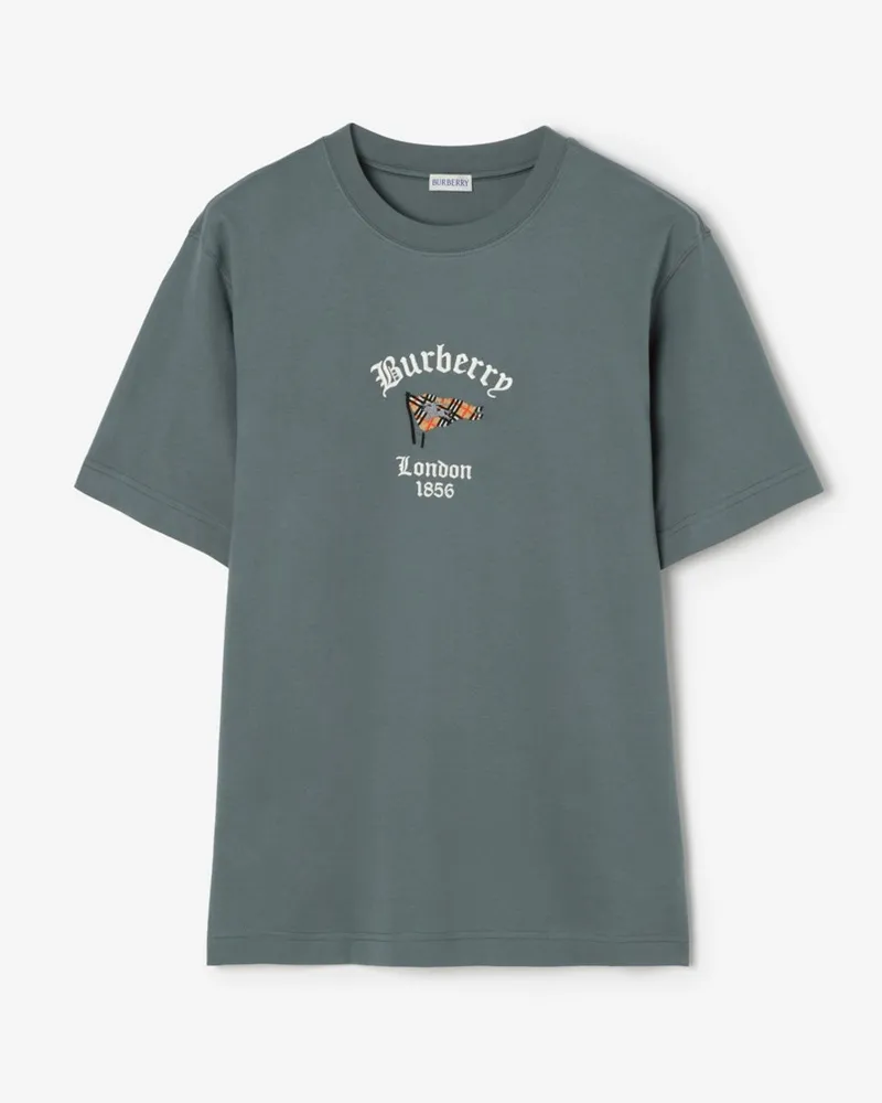 Burberry Baumwoll-T-Shirt mit Flagge in Check , Size Seafarer