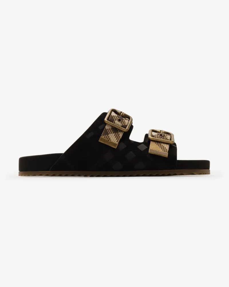 Burberry Veloursleder-Sandalen „Urchin“ mit Karomuster , Size Black