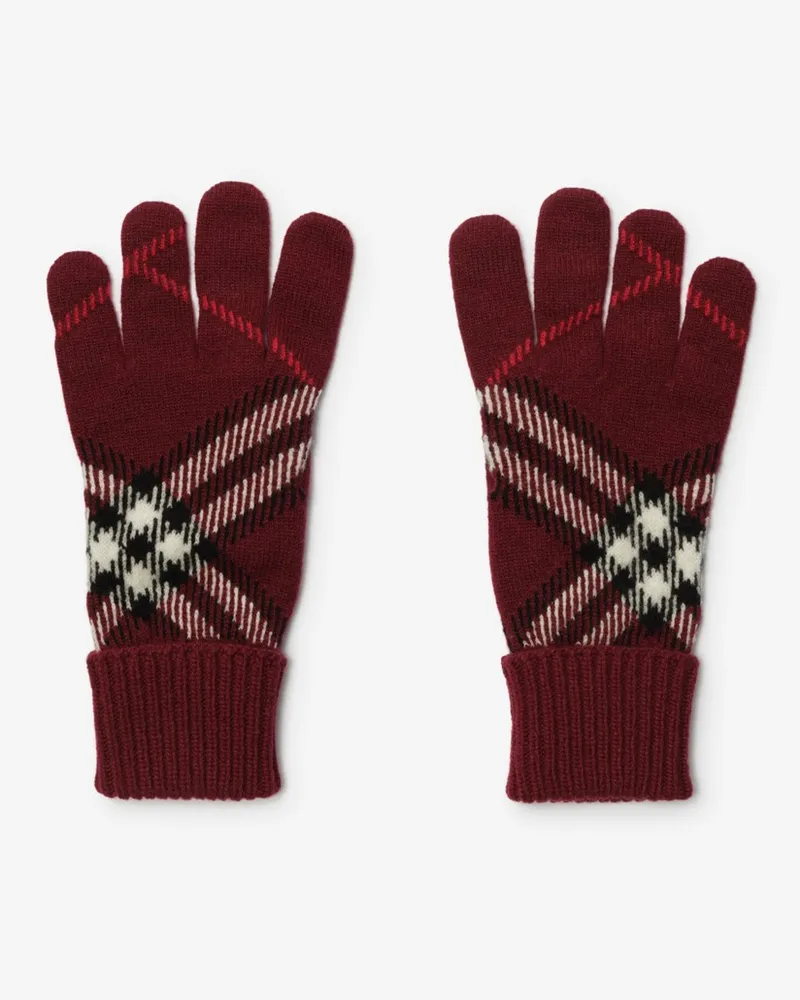Burberry Handschuhe aus einer Kaschmirmischung in Check , Size Oxblood-rot