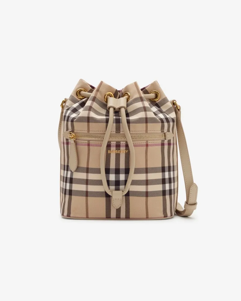 Burberry Beuteltasche in Check im Kleinformat Alabaster-weiß