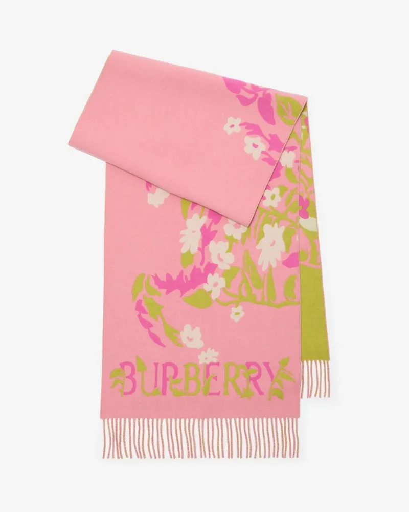 Burberry Breiter Kaschmirschal mit Blumenmuster und EKD-Motiv Begonia-rosa