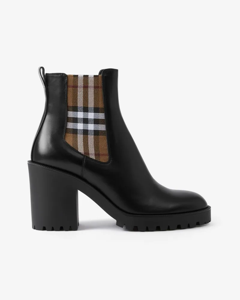 Burberry Leder-Stiefeletten mit Check-Panels Schwarz
