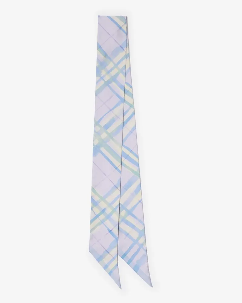 Burberry Schmaler Seidenschal in Check in Aquarelloptik Lilac-violett