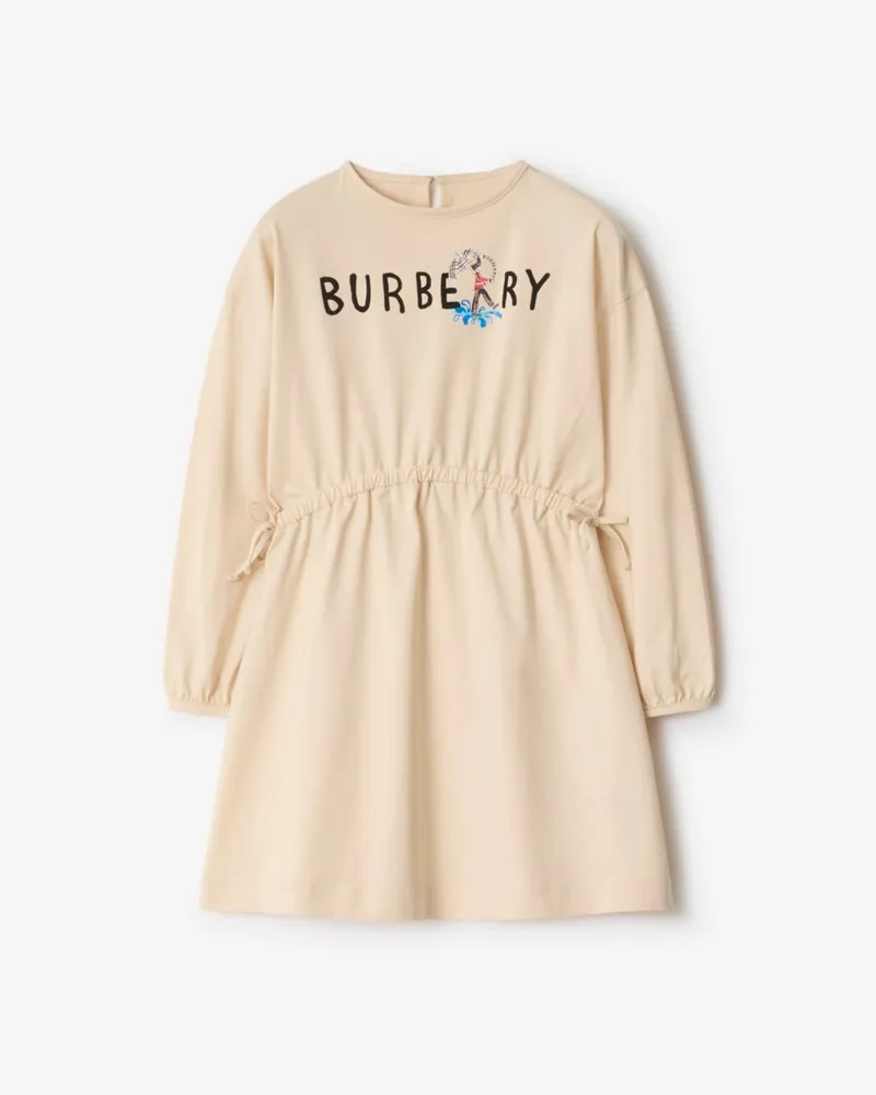 Burberry Baumwollkleid mit Gardesoldat und Logo Calico-weiß
