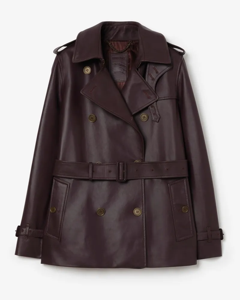Burberry Trenchjacke „Kensington“ aus Leder , Size Burgunderrot