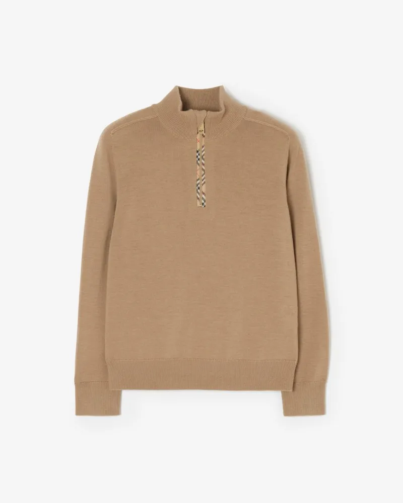 Burberry Wollpullover mit Check-Besatz und halblangem Reißverschluss , Size Archive