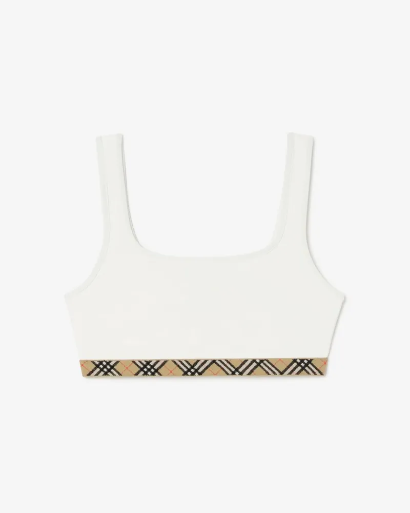 Burberry Bikinioberteil mit Check-Besatz Chalk-weiß