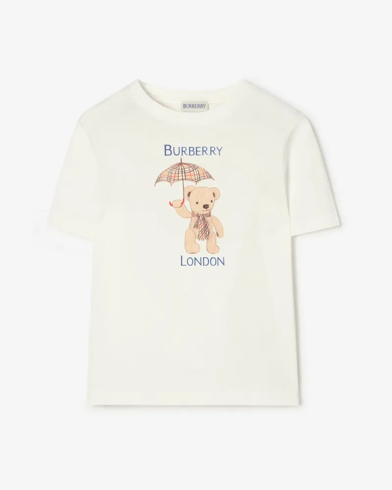 Burberry Baumwoll-T-Shirt mit Thomas Teddybär und London-Motiv , Size Chalk-weiß