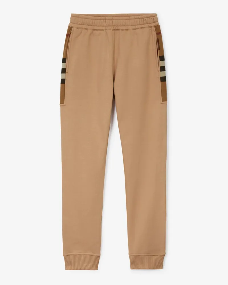 Burberry Baumwollmisch-Trainingshose mit Check-Panels Camelfarben
