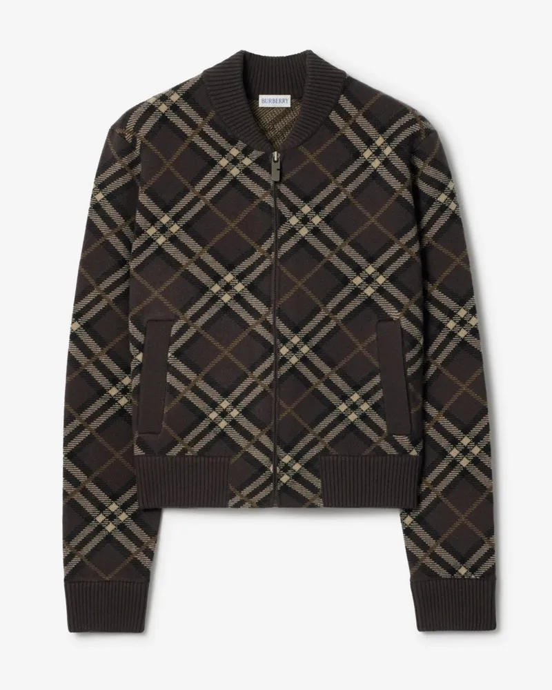 Burberry Woll-Kaschmir-Bomberjacke in Check Truffle-braun