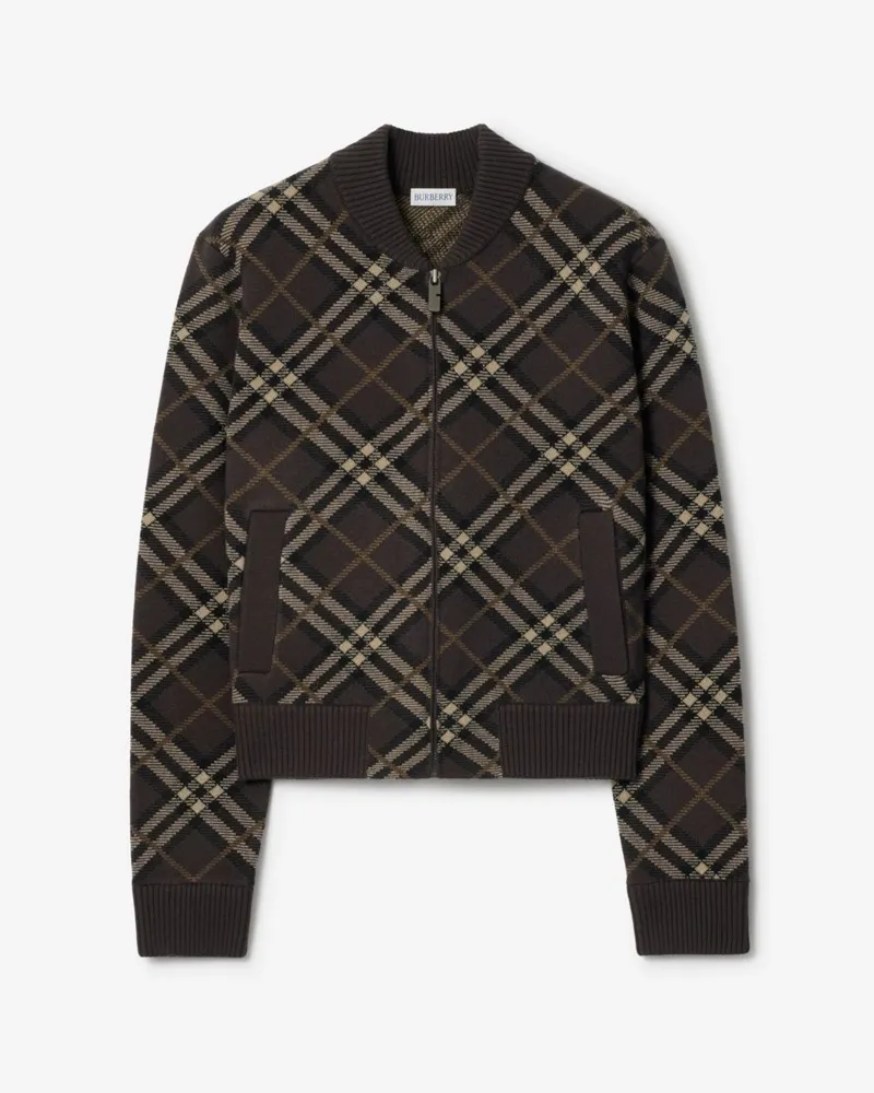 Burberry Woll-Kaschmir-Bomberjacke in Check Truffle-braun