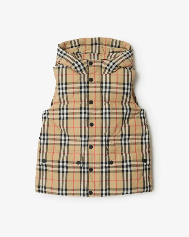 Burberry Wattierte Nylonweste in Check Sand-beige