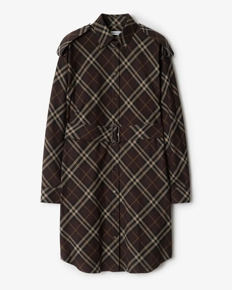 Burberry Baumwollflanell-Hemdkleid in Check Truffle-braun