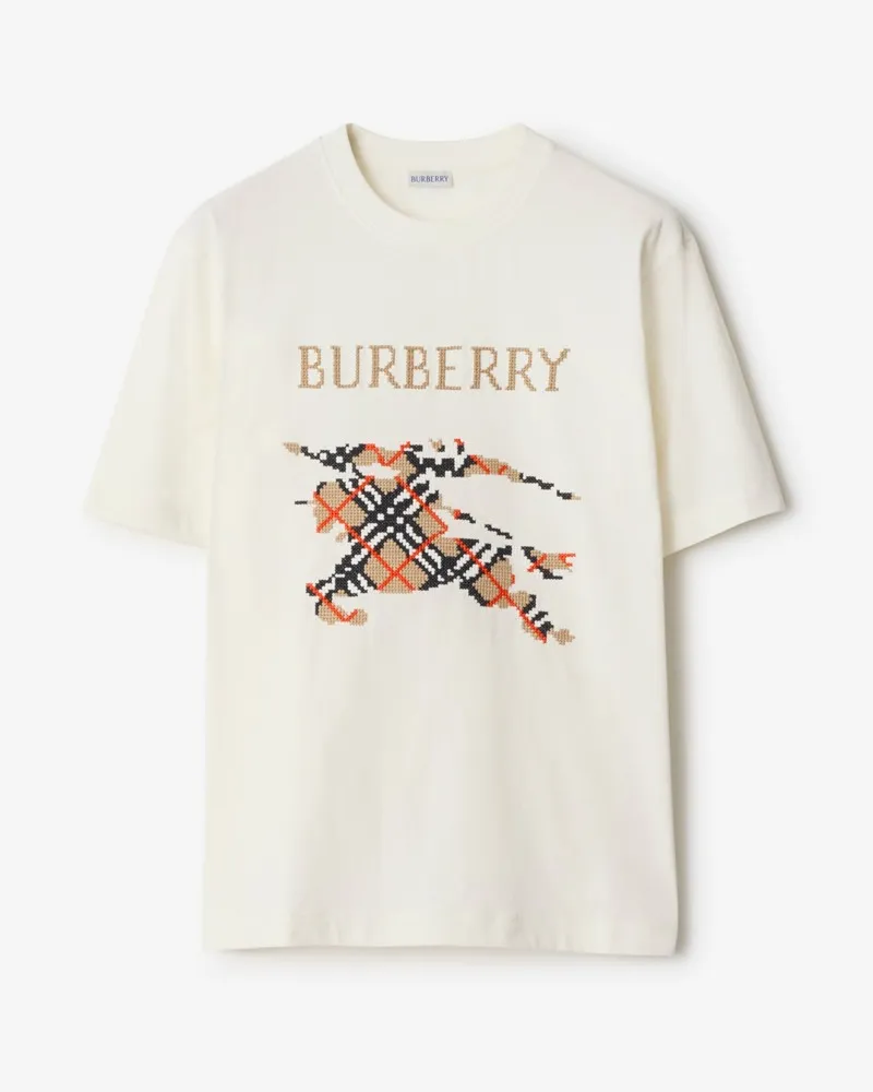 Burberry Baumwoll-T-Shirt mit EKD-Motiv im Kreuzstich Chalk