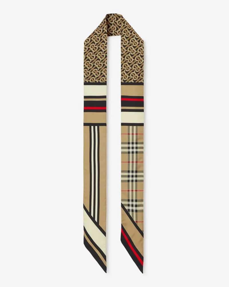 Burberry Schmaler Seidenschal mit Montage-Print Vintage-beige