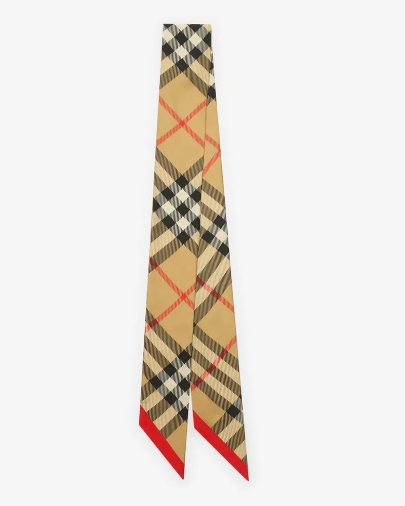 Burberry Schmaler Seidenschal in Check Sand-beige
