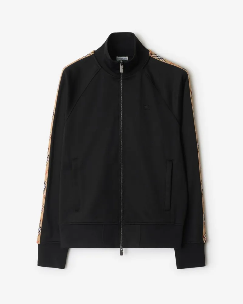 Burberry Baumwollmisch-Trainingsjacke mit Check-Besatz , Size Black