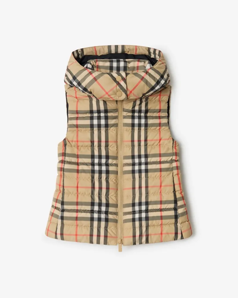 Burberry Wattierte Kapuzenweste in Check , Size Sand