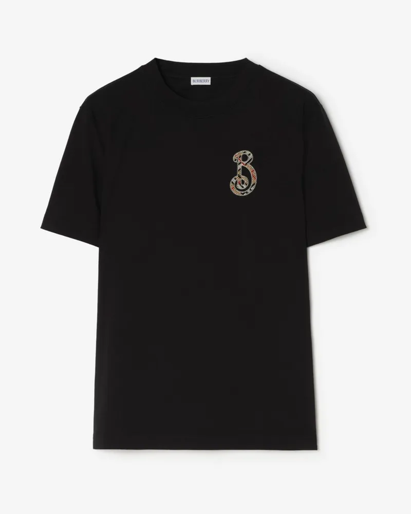 Burberry Baumwoll-T-Shirt mit B-Motiv in Check , Size Black
