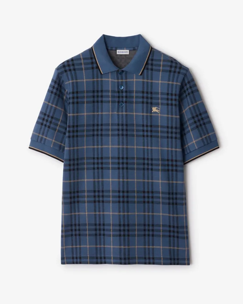 Burberry Baumwoll-Poloshirt in Check Bay-blau