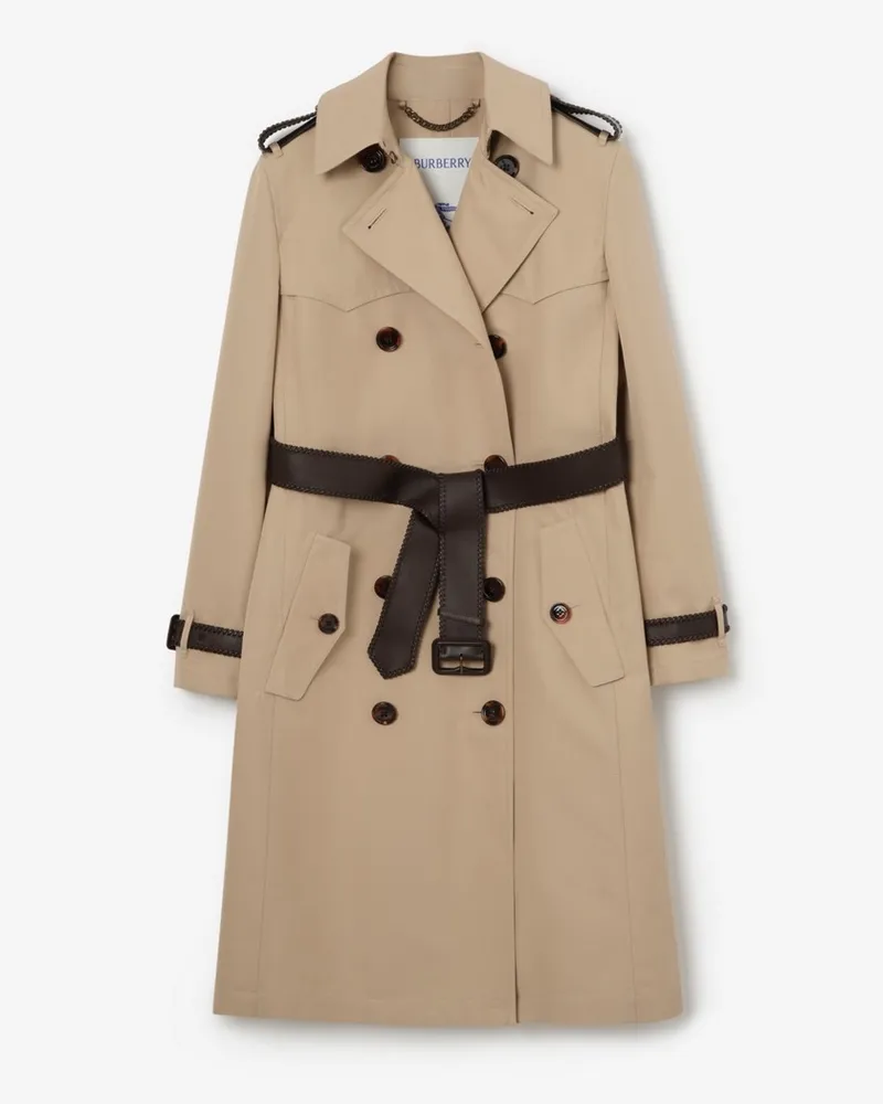Burberry Langer Trenchcoat „Foxfield“ aus Seide und Baumwolle , Size Oatmeal-beige