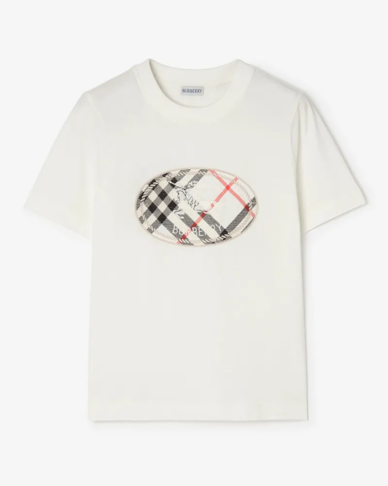 Burberry Baumwoll-T-Shirt mit Knight Stamp in Check Chalk-weiß